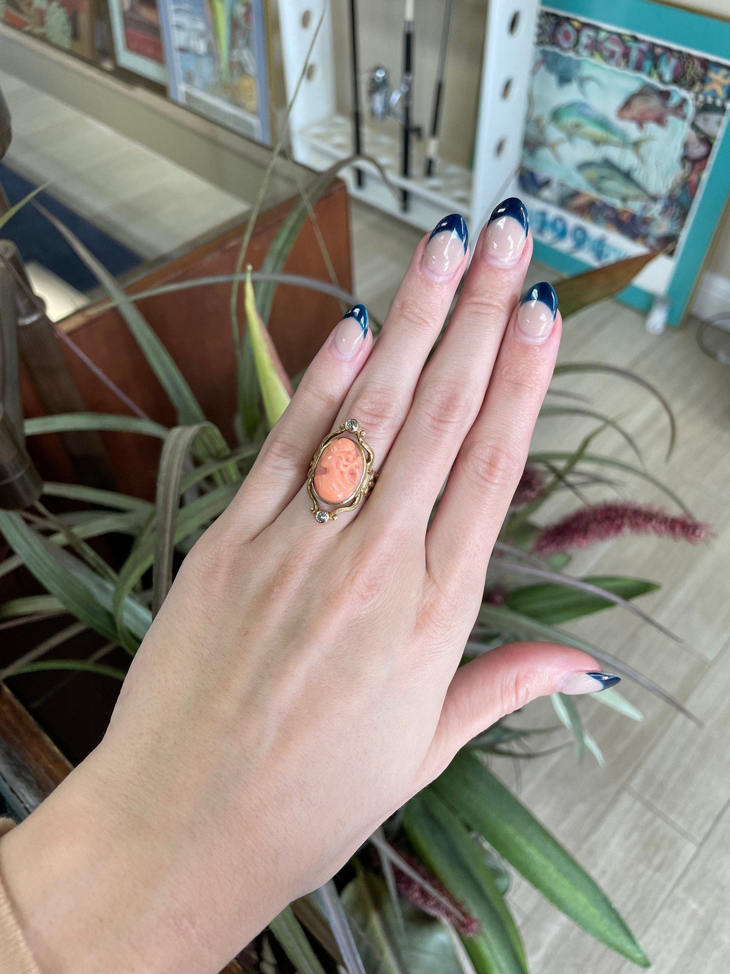 Coral Cameo Women's Ring Vintage