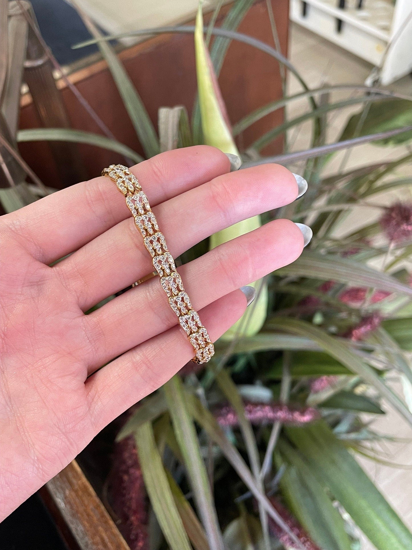 Unique Fancy Link 2 Carat Diamond 18K Bracelet Estate Jewlery