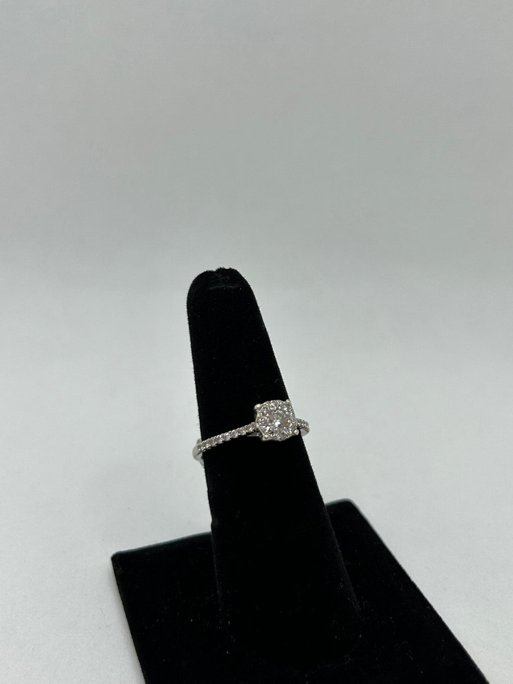 Diamond Cluster Illusion Engagement Ring with Side Stones