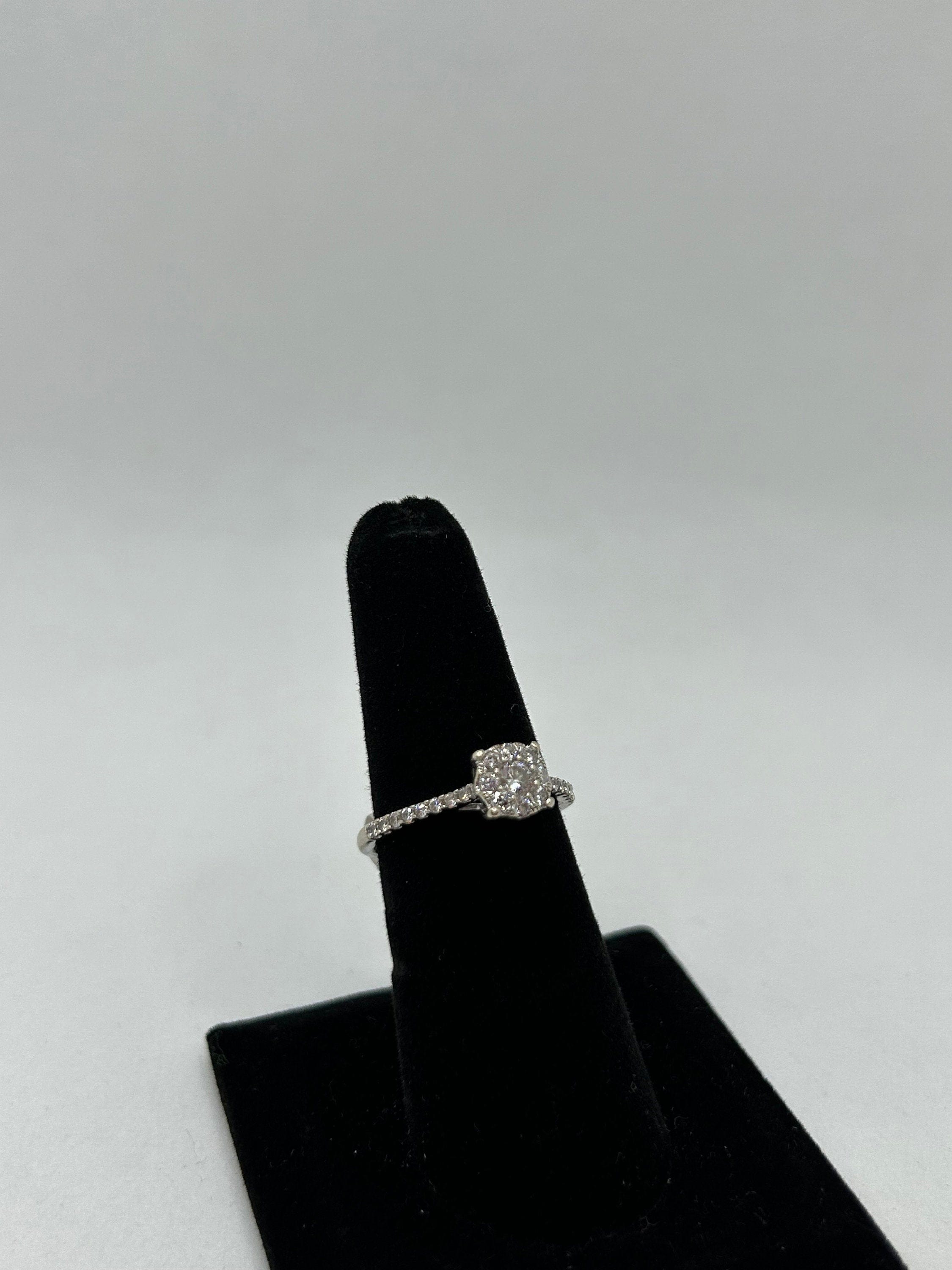 Diamond Cluster Illusion Engagement Ring with Side Stones