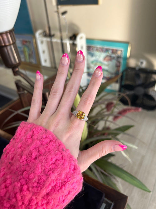 6 Carat Yellow Sapphire Gemstone and Diamond Platinum Ring