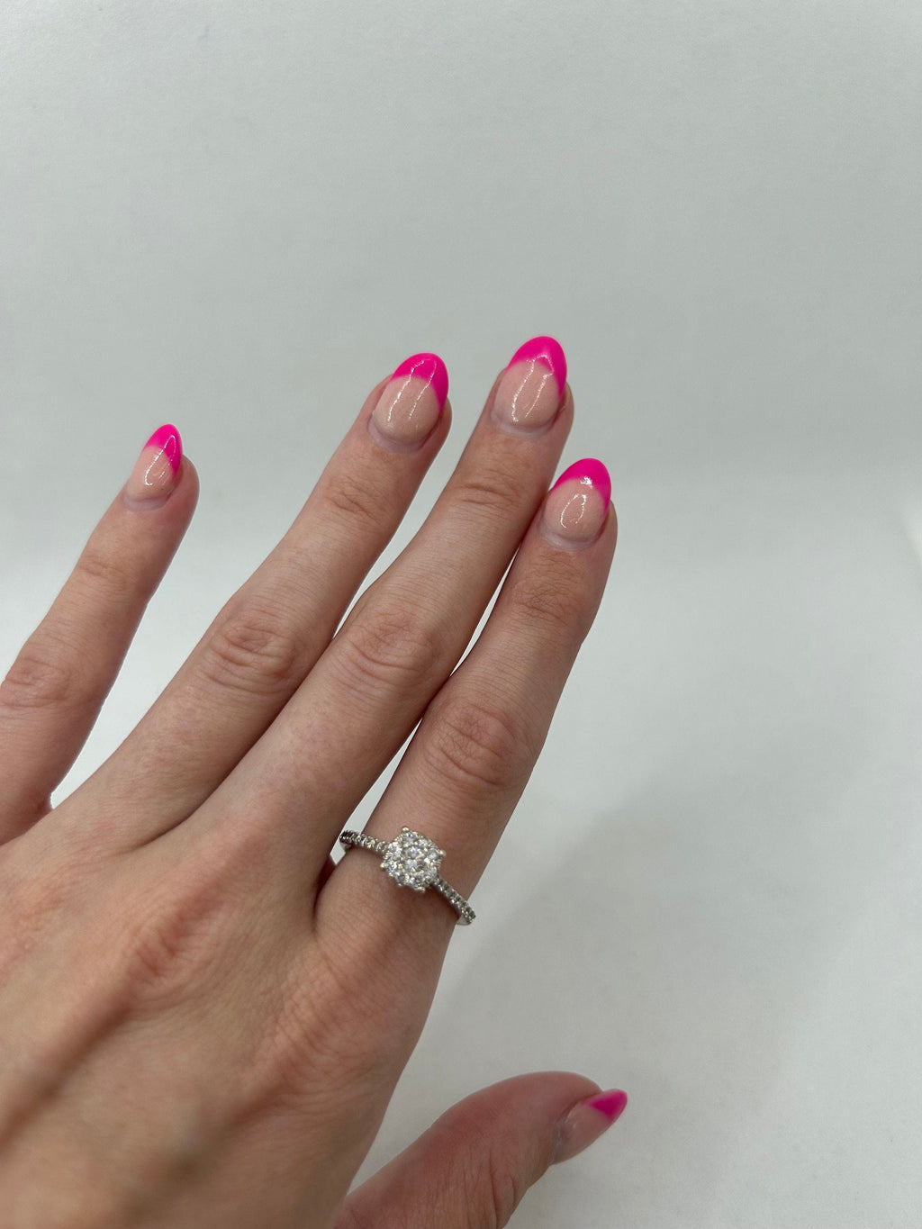 Diamond Cluster Illusion Engagement Ring with Side Stones