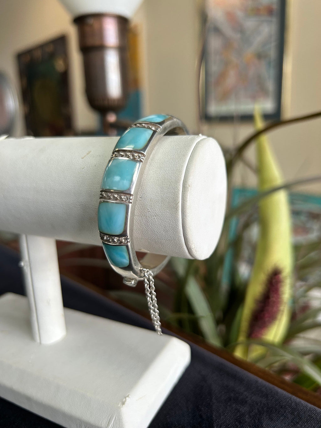 Designer Marahlago Marina Larimar Cuff Bracelet with White Topaz in Sterling Silver