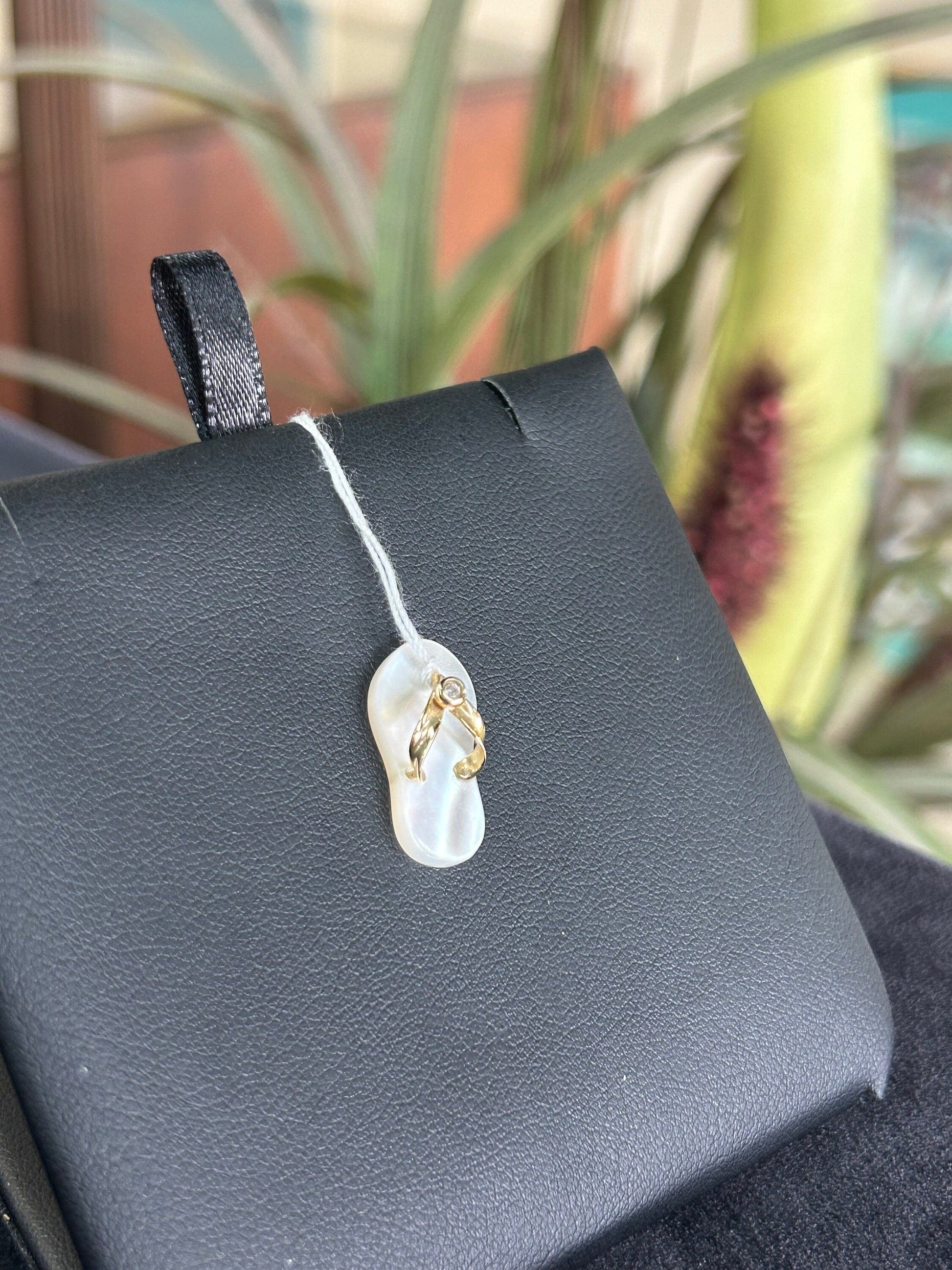 Mother of Pearl Flip Flop with 14kt Gold Straps