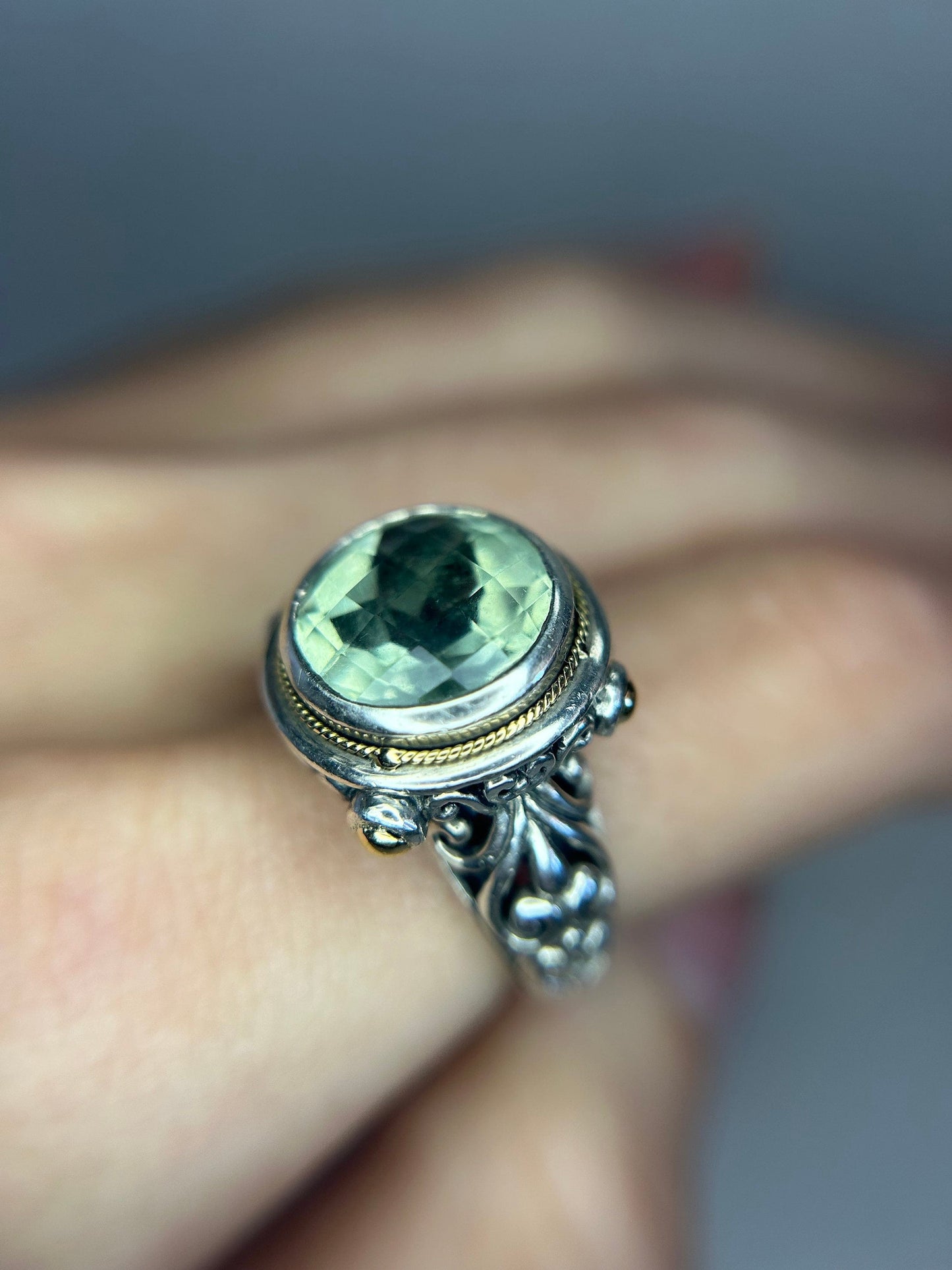 Green Amethyst Statement Ring 18kt and .925 Effy