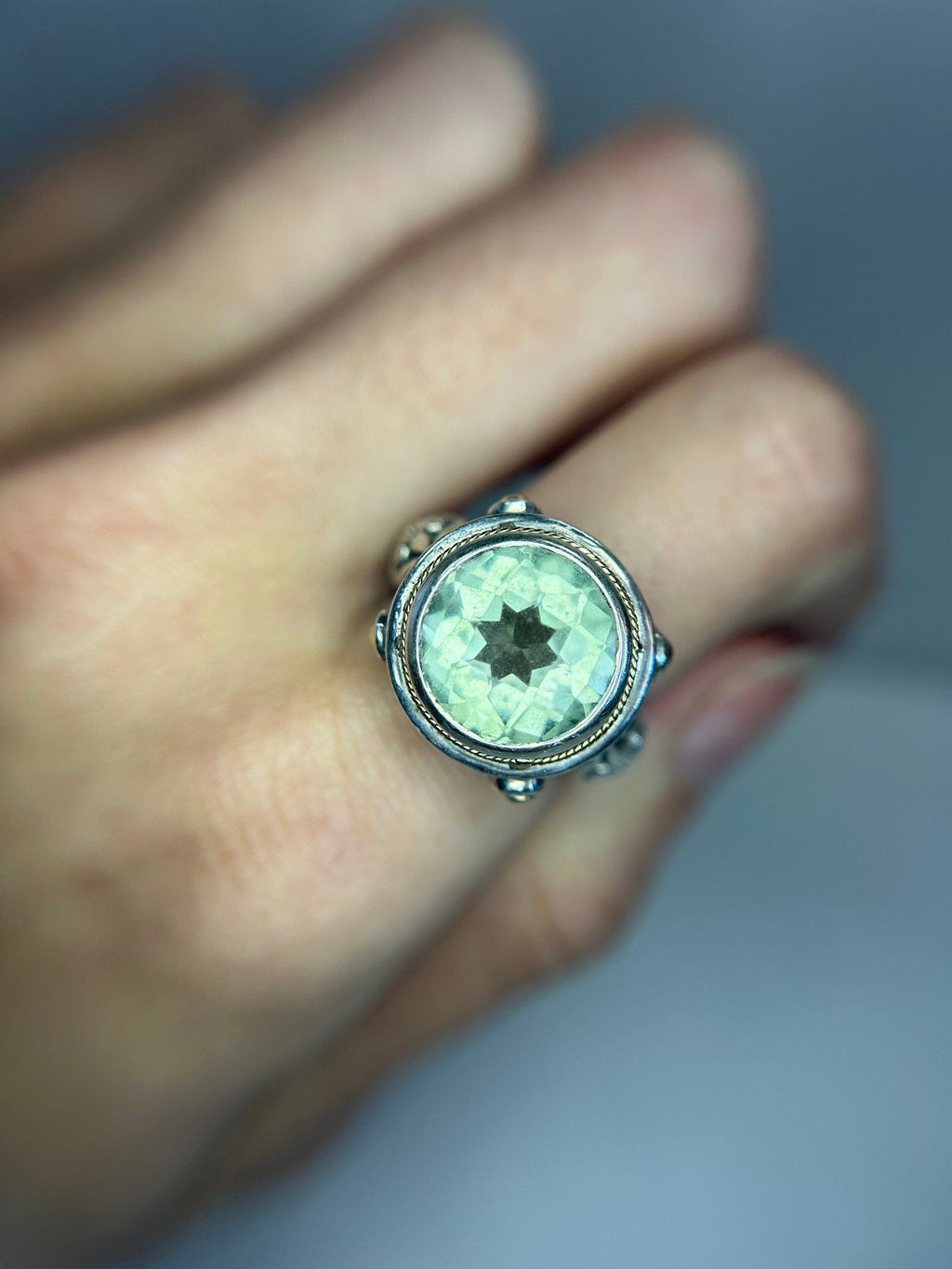 Green Amethyst Statement Ring 18kt and .925 Effy