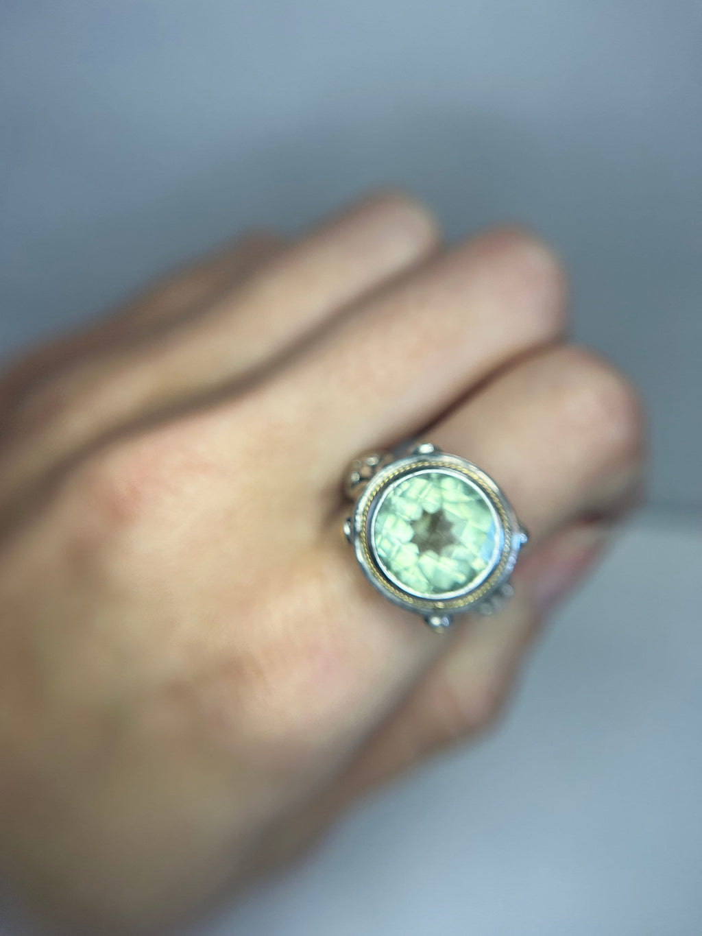 Green Amethyst Statement Ring 18kt and .925 Effy