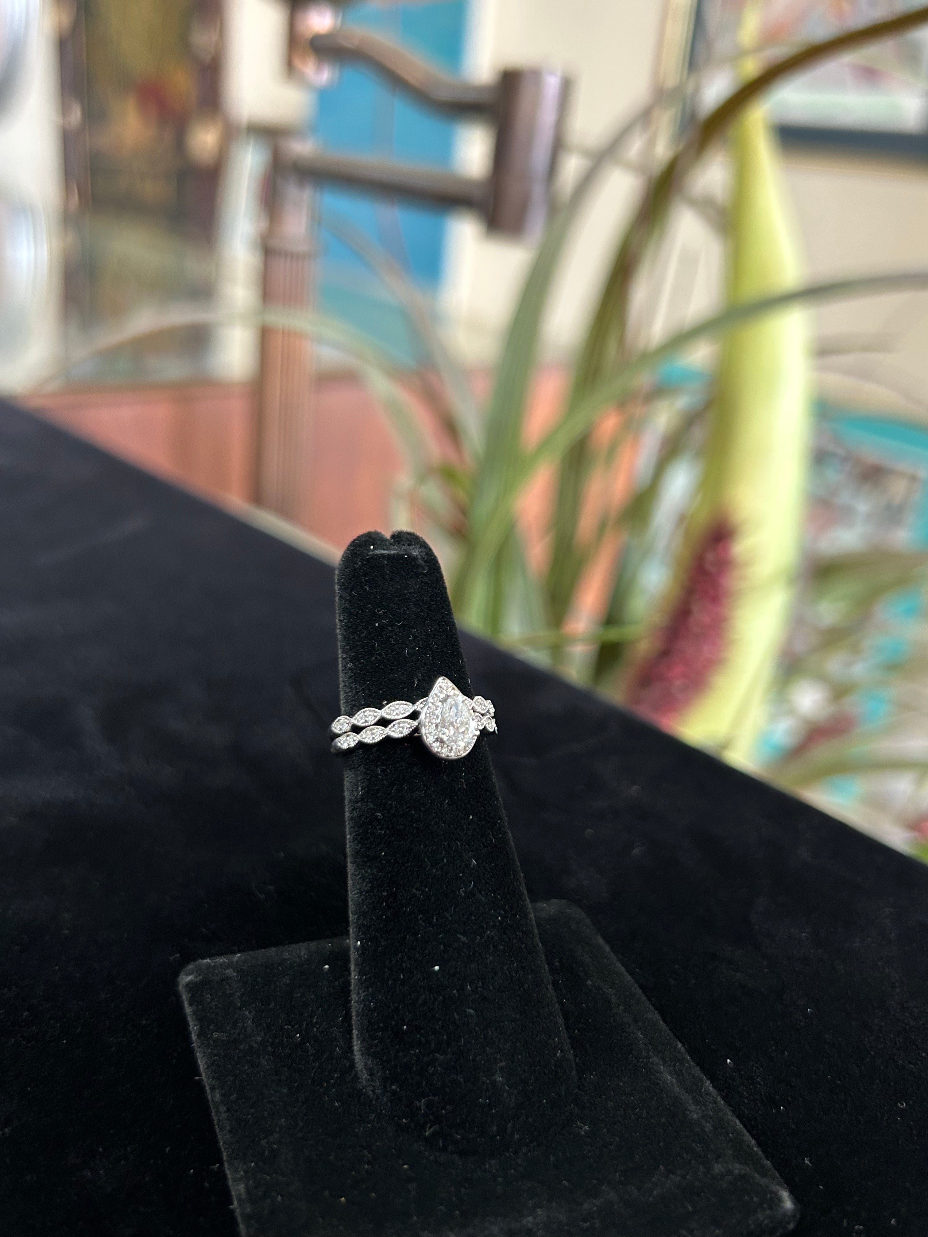 Pear Cut Engagement Ring with Matching Band Wedding Set