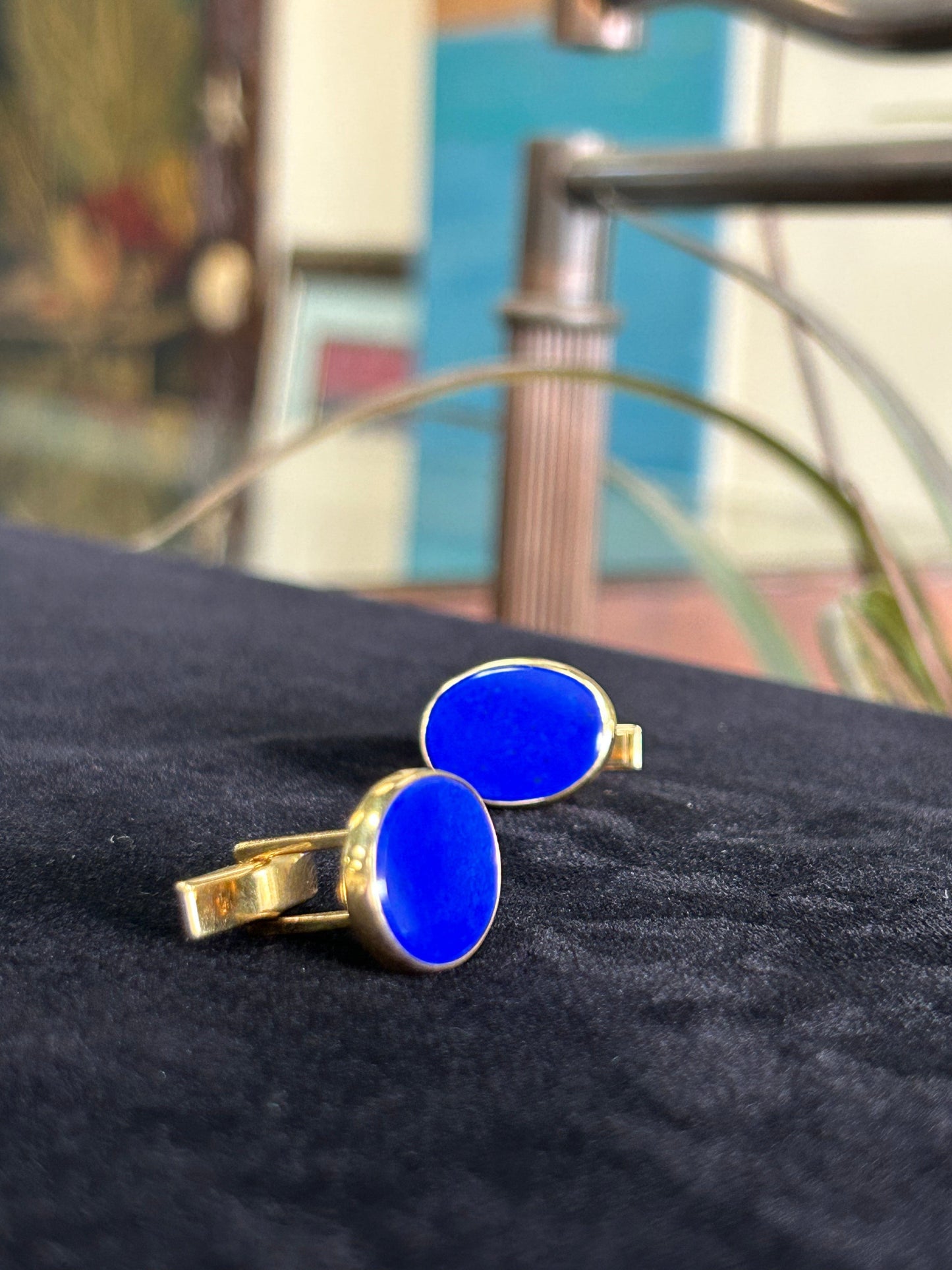 Krementz Lapis Yellow Gold Cuff Links