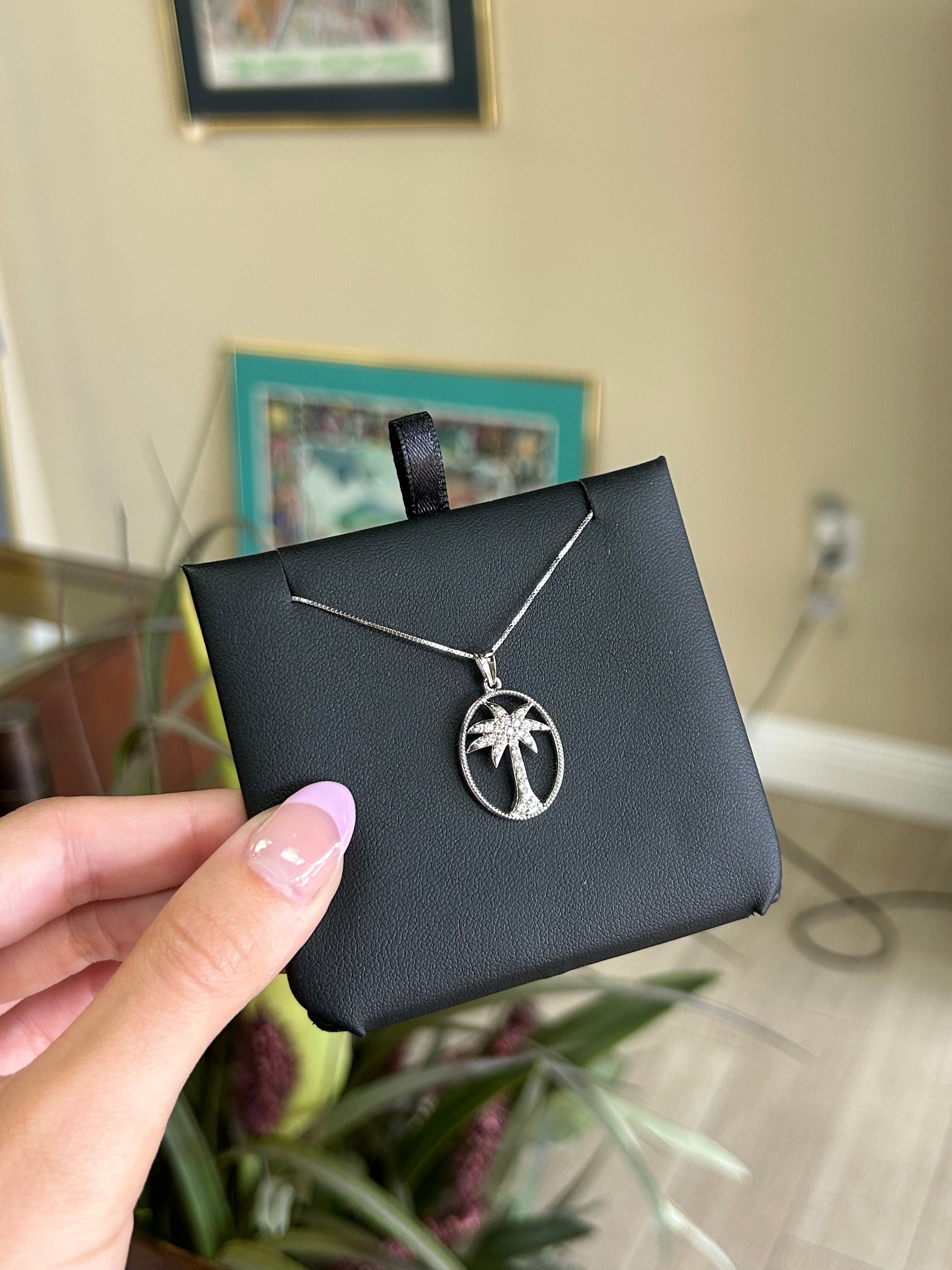 White Gold Diamond Palm Tree Pendant Charm