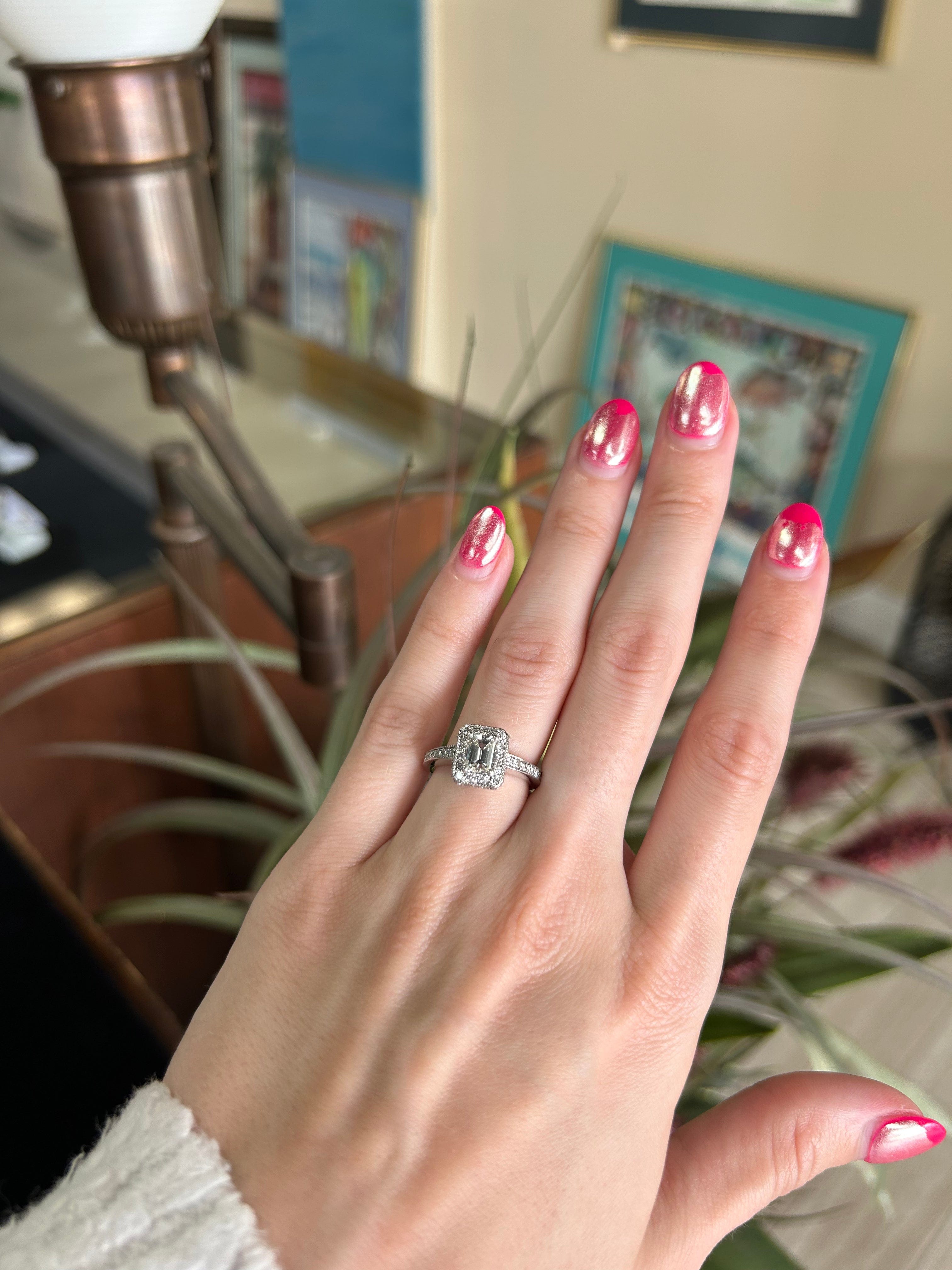 Emerald Cut with Pave Set Diamond Halo Engagement Ring