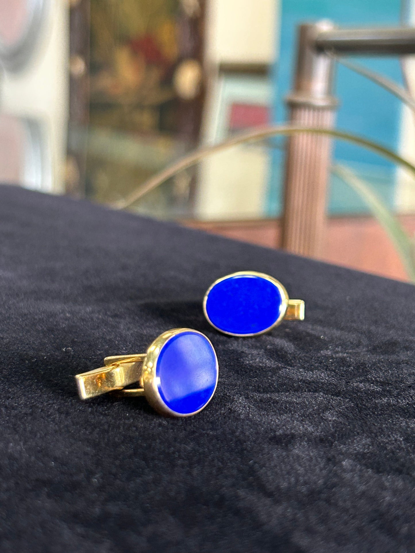 Krementz Lapis Yellow Gold Cuff Links