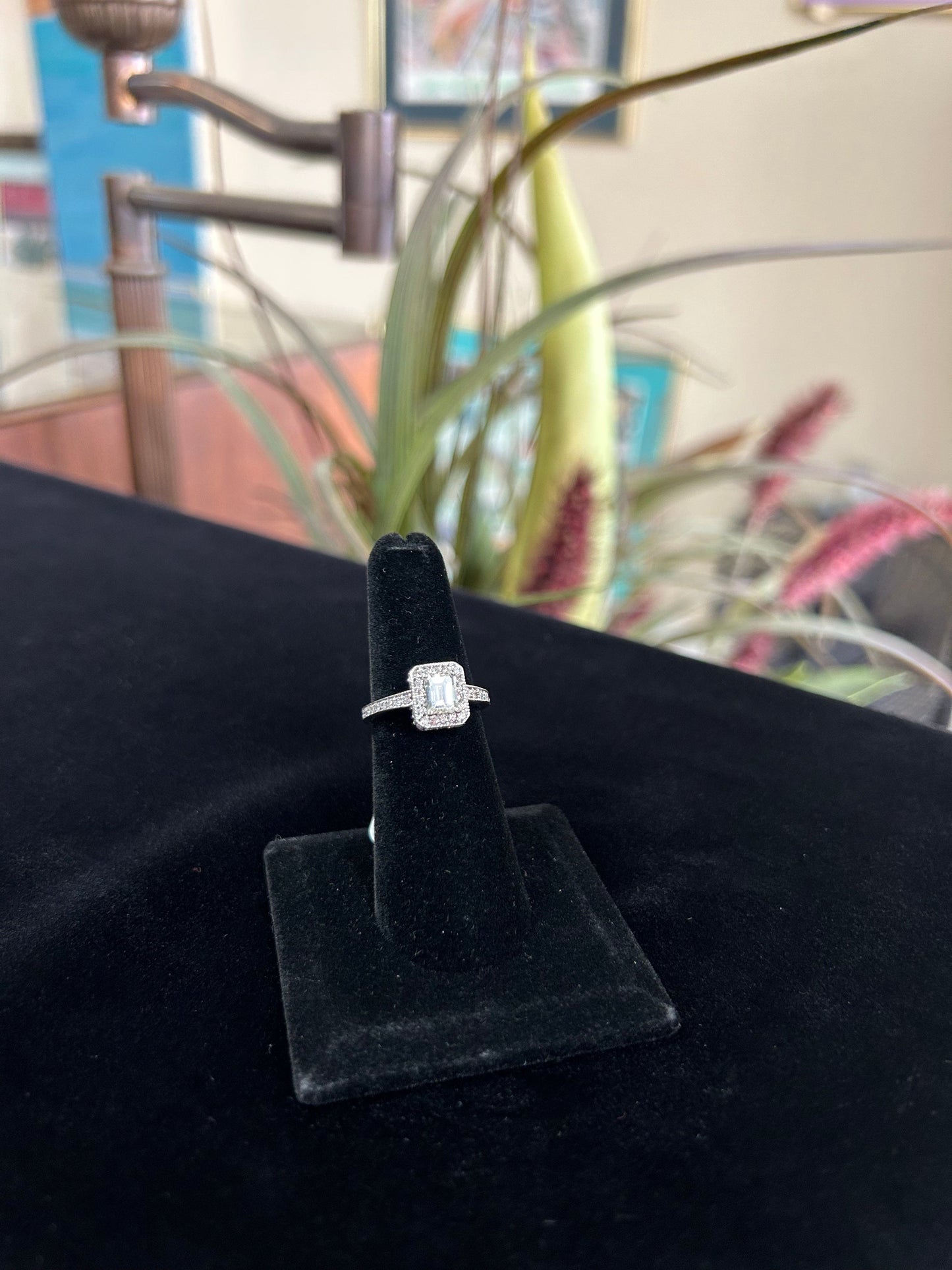 Emerald Cut with Pave Set Diamond Halo Engagement Ring