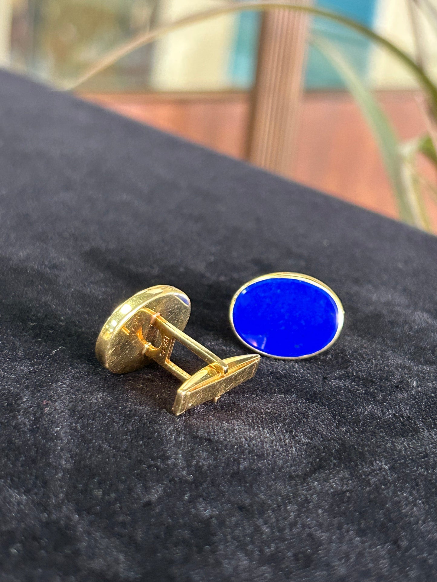 Krementz Lapis Yellow Gold Cuff Links