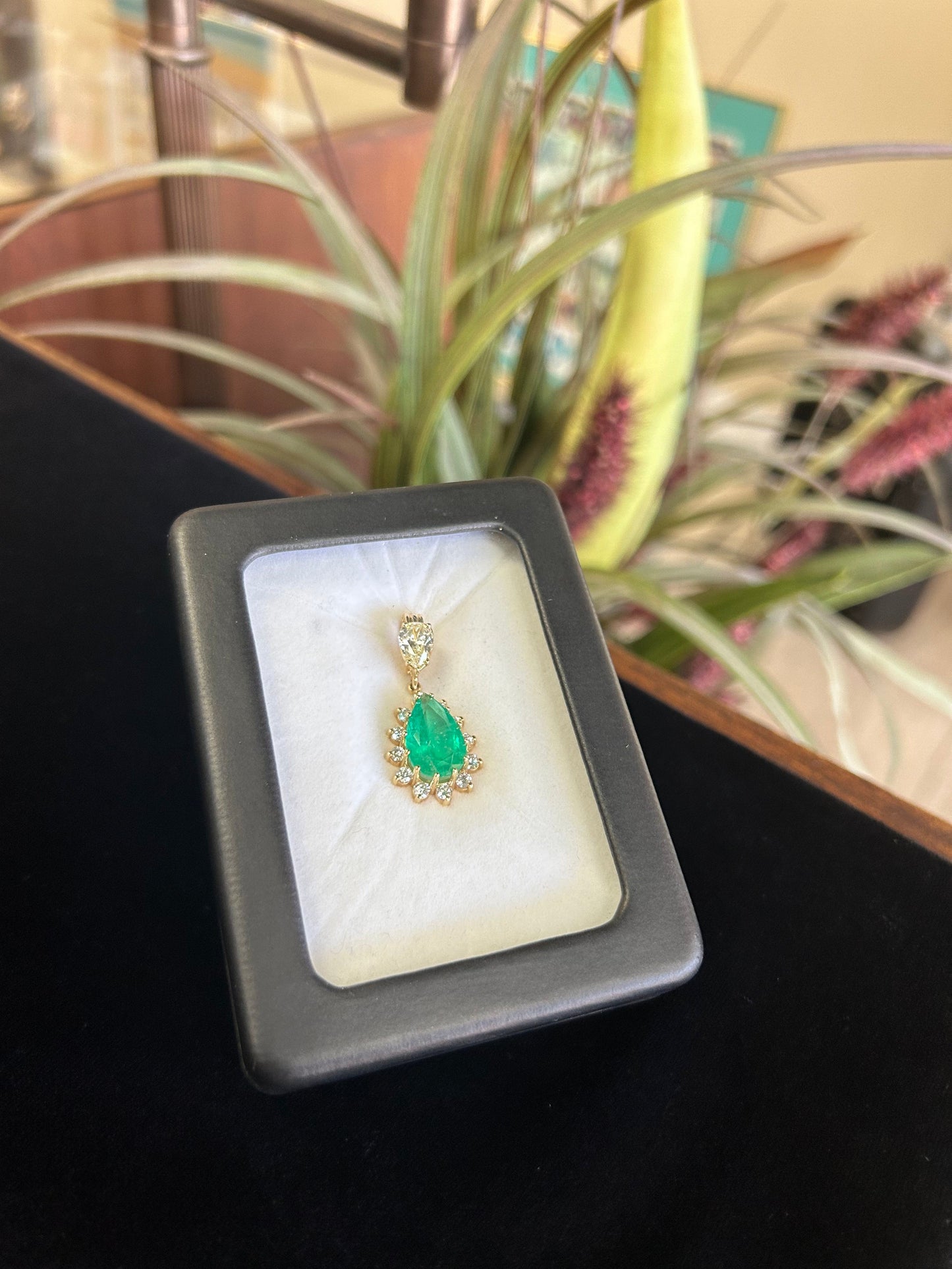 Pear Cut Emerald and Diamond Gemstone Pendant