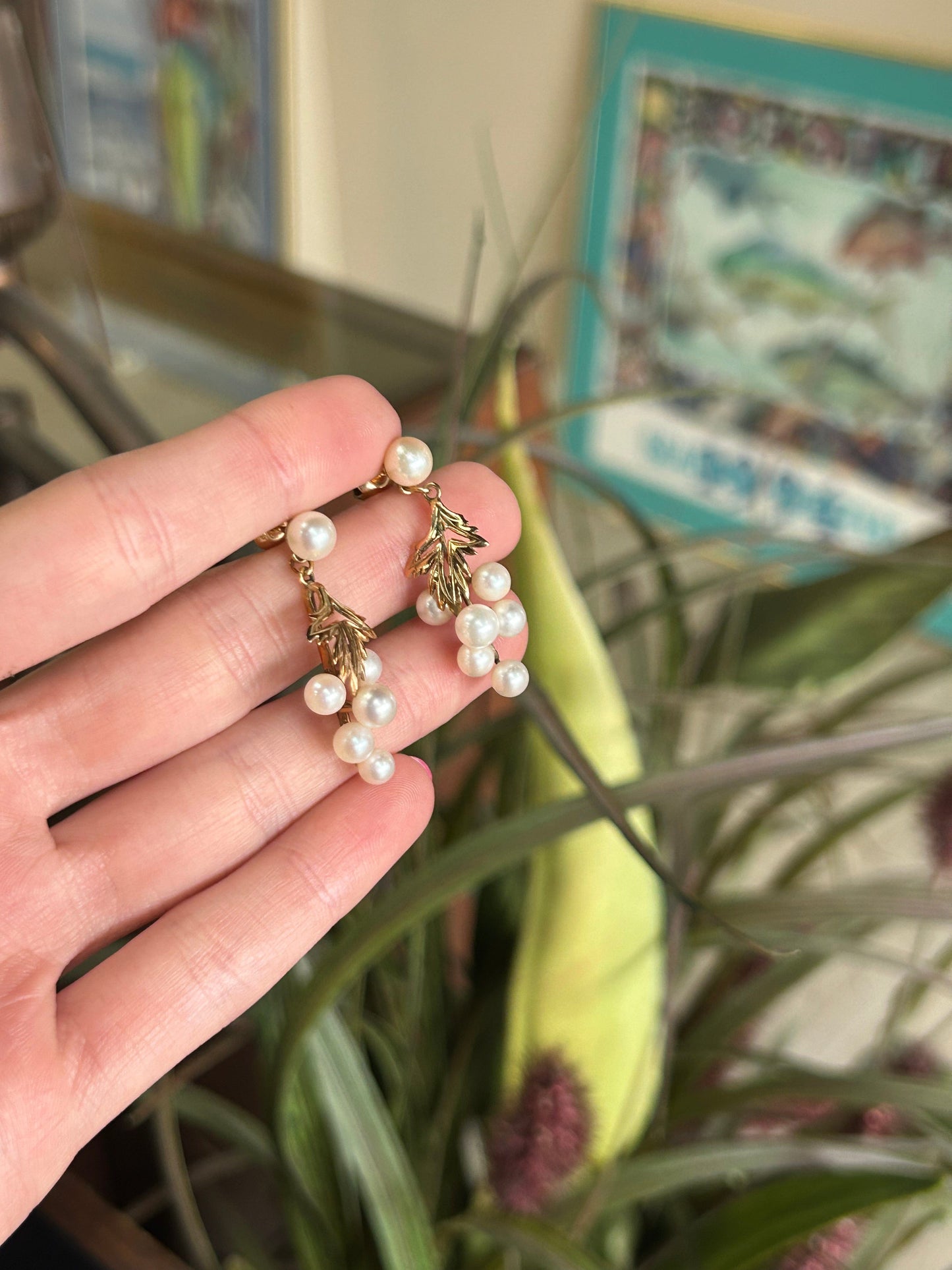 Vintage Grapevine Pearl Dangle Earrings