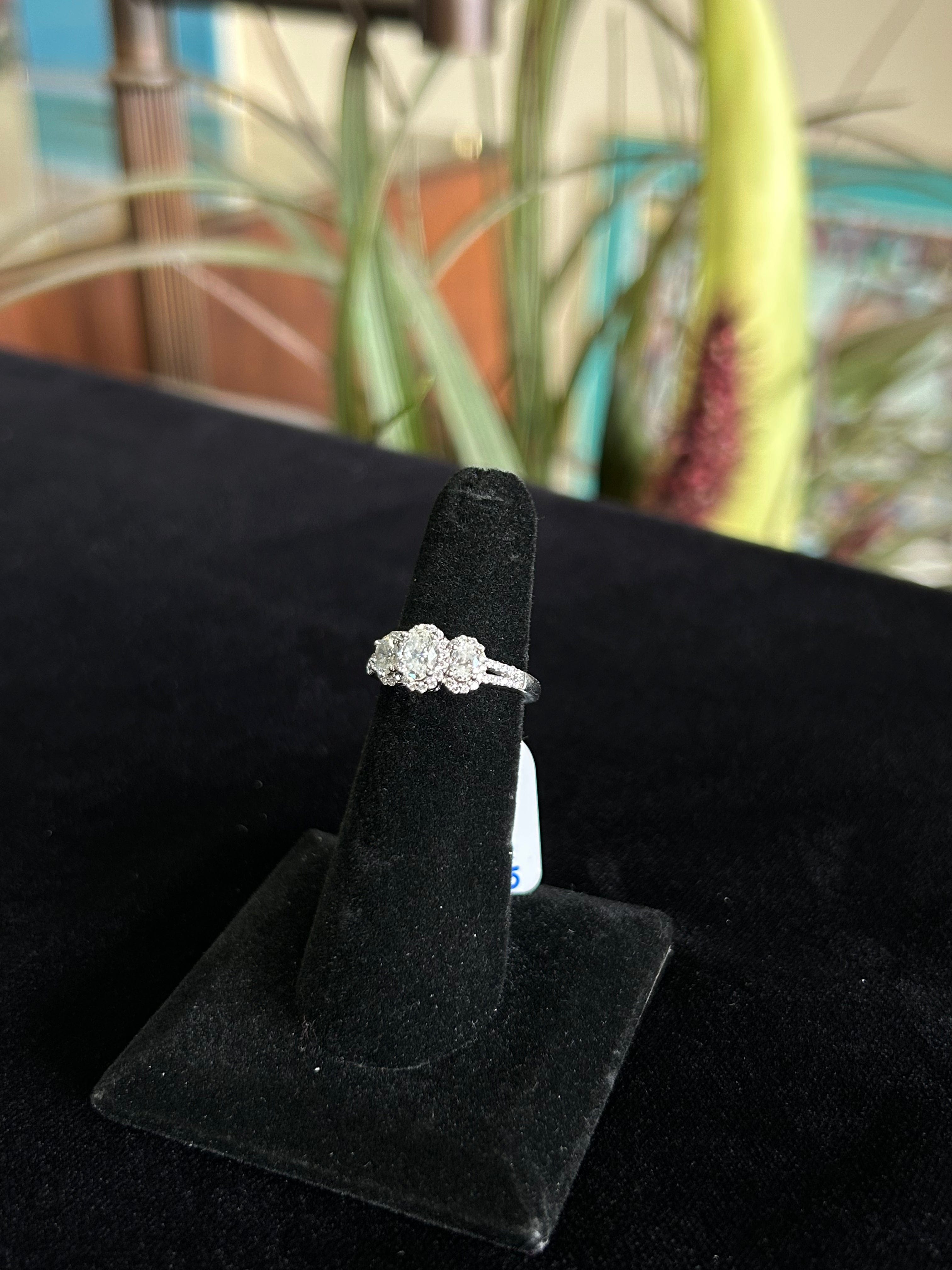 Three Stone Past Present Future Oval Cut White Gold 14kt Engagement Ring